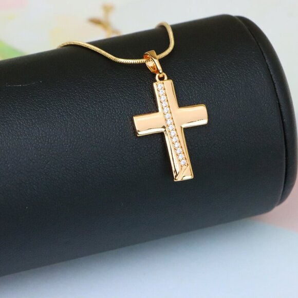 "Rose Gold Cross Pendant with CZ Accents, XPPT1396 - Picture 4 of 13